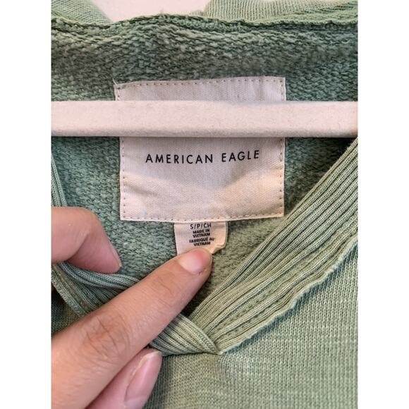 American Eagle Outfitters Women’s Hoodie Green Cropped Drawstring Pullover Sz S - Picture 2 of 10